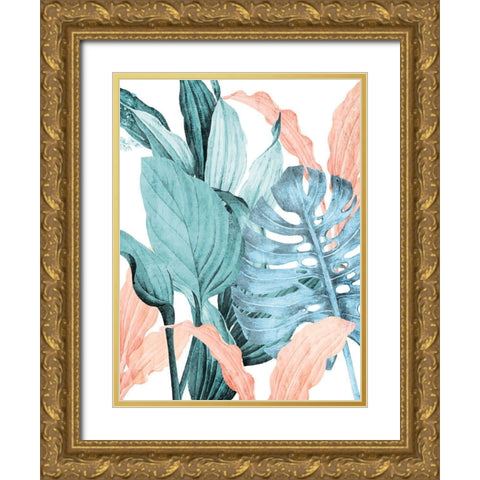 Coral Palms 1 Gold Ornate Wood Framed Art Print with Double Matting by Allen, Kimberly