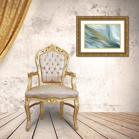 Blue Waves of Gold Gold Ornate Wood Framed Art Print with Double Matting by Allen, Kimberly
