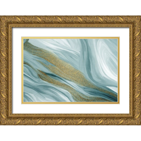 Blue Waves of Gold Gold Ornate Wood Framed Art Print with Double Matting by Allen, Kimberly