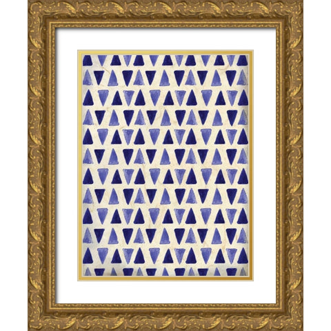 Indigo Triangles Gold Ornate Wood Framed Art Print with Double Matting by Allen, Kimberly