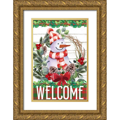 Snowman Christmas Gold Ornate Wood Framed Art Print with Double Matting by Allen, Kimberly