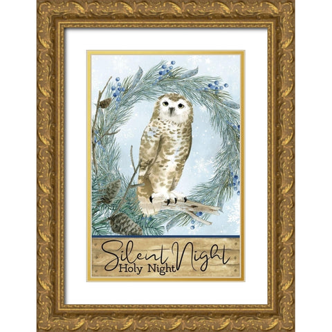 Winter Owl Gold Ornate Wood Framed Art Print with Double Matting by Allen, Kimberly