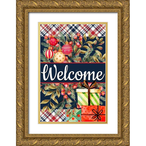 Welcome Ornaments and Presents Gold Ornate Wood Framed Art Print with Double Matting by Allen, Kimberly