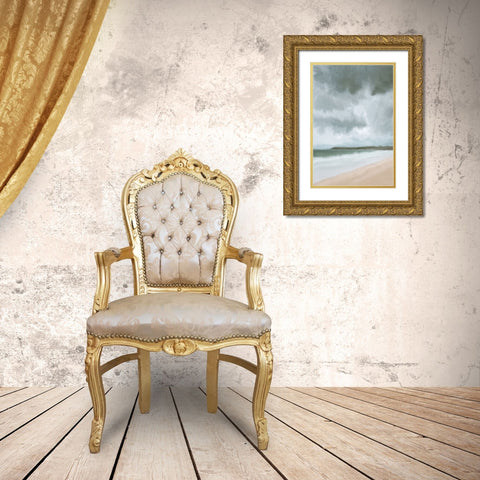 Stormy Beach Gold Ornate Wood Framed Art Print with Double Matting by Allen, Kimberly