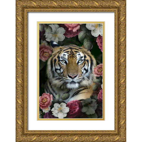 Lush Garden Tiger Gold Ornate Wood Framed Art Print with Double Matting by Allen, Kimberly