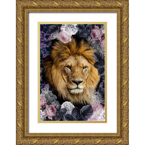 Lion Deep Floral Gold Ornate Wood Framed Art Print with Double Matting by Allen, Kimberly