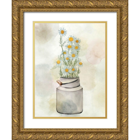 Tin Of Daisies Gold Ornate Wood Framed Art Print with Double Matting by Allen, Kimberly