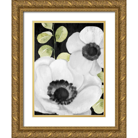 Anemone On Black 1 Gold Ornate Wood Framed Art Print with Double Matting by Allen, Kimberly