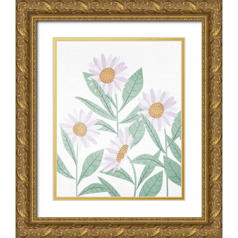 Daisies Floral Gold Ornate Wood Framed Art Print with Double Matting by Allen, Kimberly