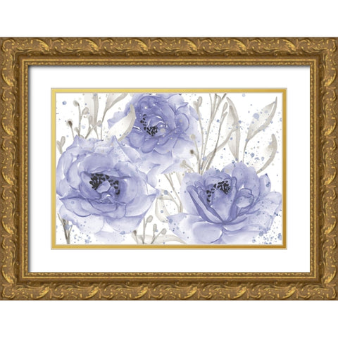 Very Peri Floral Gold Ornate Wood Framed Art Print with Double Matting by Allen, Kimberly