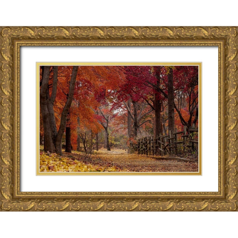 Autumn Stroll Gold Ornate Wood Framed Art Print with Double Matting by Allen, Kimberly