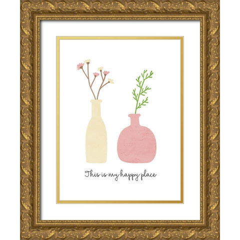 Happy Place Gold Ornate Wood Framed Art Print with Double Matting by Allen, Kimberly