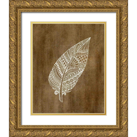 Ethnic Feather 1 Gold Ornate Wood Framed Art Print with Double Matting by Kimberly, Allen