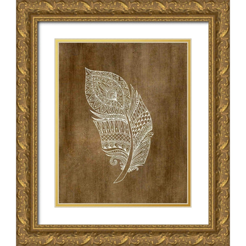 Ethnic Feather 3 Gold Ornate Wood Framed Art Print with Double Matting by Kimberly, Allen