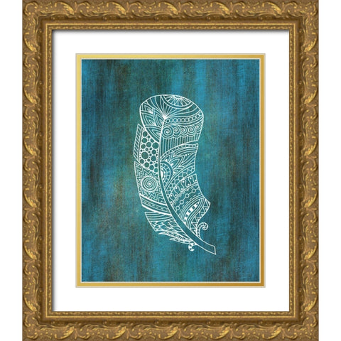Ethnic Feather 2 Gold Ornate Wood Framed Art Print with Double Matting by Kimberly, Allen