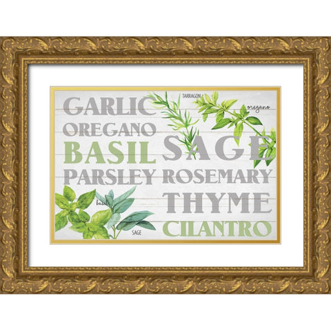 Layers Of Black And White Herbs Gold Ornate Wood Framed Art Print with Double Matting by Allen, Kimberly