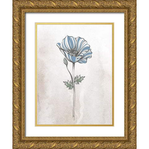 Stone Floral Blues 1 Gold Ornate Wood Framed Art Print with Double Matting by Allen, Kimberly