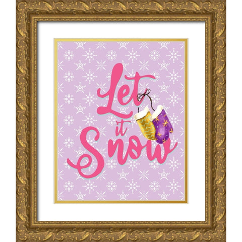 _Let It Snow Mittens Gold Ornate Wood Framed Art Print with Double Matting by Allen, Kimberly
