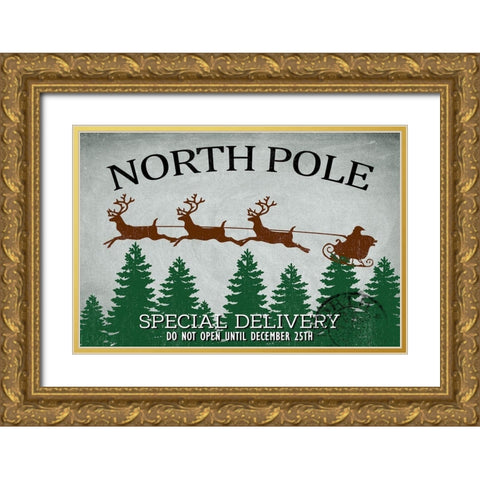 North Pole Delivery Gold Ornate Wood Framed Art Print with Double Matting by Allen, Kimberly