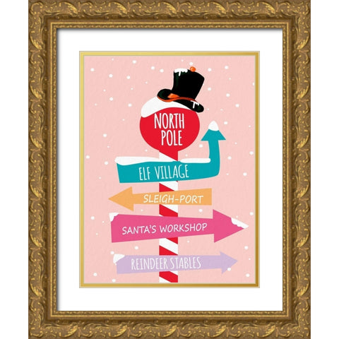 To The North Pole Gold Ornate Wood Framed Art Print with Double Matting by Allen, Kimberly