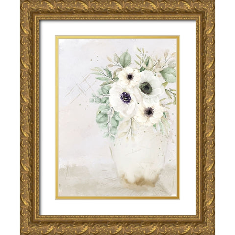 Vase of White 2 Gold Ornate Wood Framed Art Print with Double Matting by Allen, Kimberly