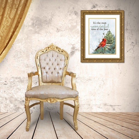 Wonderful Cardinal Gold Ornate Wood Framed Art Print with Double Matting by Allen, Kimberly