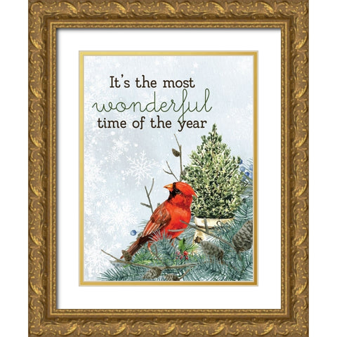 Wonderful Cardinal Gold Ornate Wood Framed Art Print with Double Matting by Allen, Kimberly