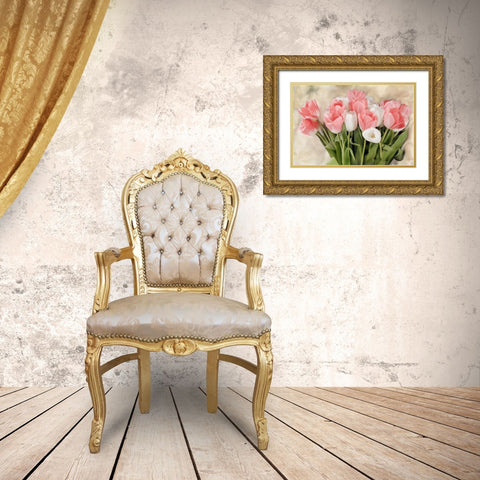 Pink And White Tulips Gold Ornate Wood Framed Art Print with Double Matting by Allen, Kimberly