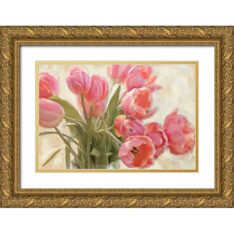 Vase of Tulips Gold Ornate Wood Framed Art Print with Double Matting by Allen, Kimberly