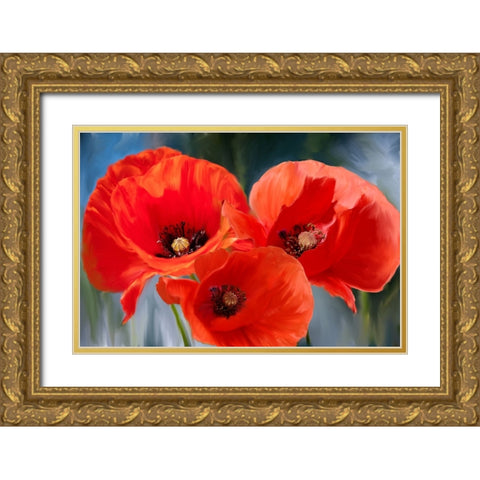 Poppy Trio Gold Ornate Wood Framed Art Print with Double Matting by Allen, Kimberly