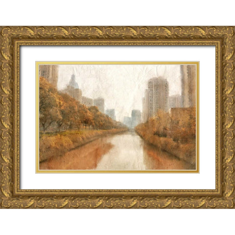 Autumn In The City Gold Ornate Wood Framed Art Print with Double Matting by Allen, Kimberly