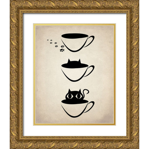 Cat Cup Gold Ornate Wood Framed Art Print with Double Matting by Allen, Kimberly
