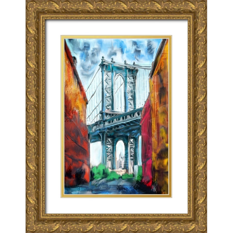 Brooklyn Bridge Gold Ornate Wood Framed Art Print with Double Matting by Allen, Kimberly