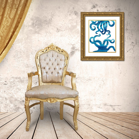 Ombre Octopus Gold Ornate Wood Framed Art Print with Double Matting by Allen, Kimberly