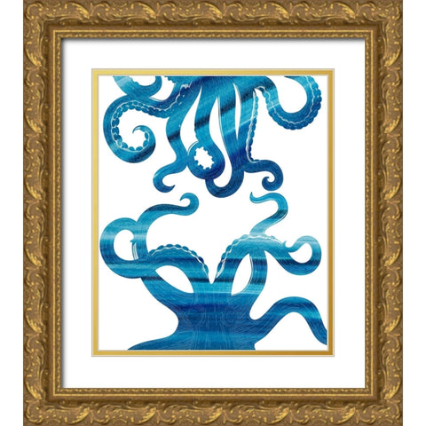 Ombre Octopus Gold Ornate Wood Framed Art Print with Double Matting by Allen, Kimberly