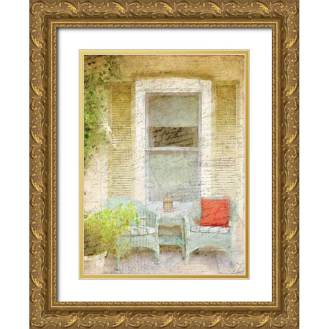 On the Porch Gold Ornate Wood Framed Art Print with Double Matting by Allen, Kimberly