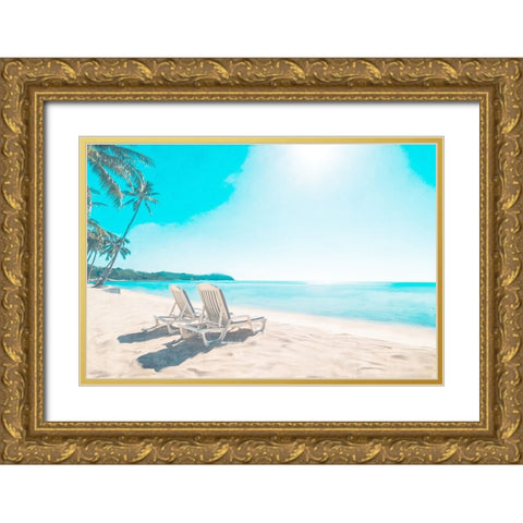 Beach Sitting Gold Ornate Wood Framed Art Print with Double Matting by Allen, Kimberly