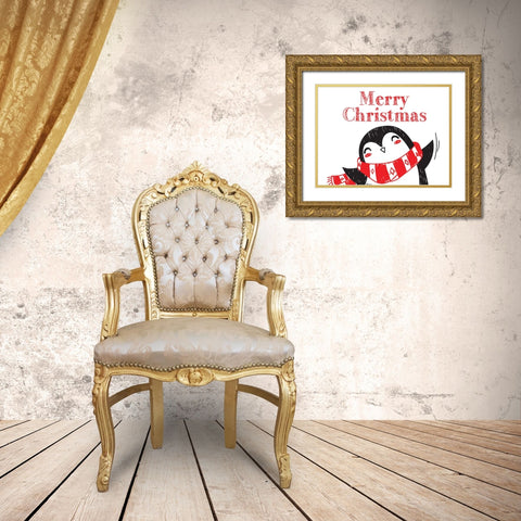 Penguin Christmas 1 Gold Ornate Wood Framed Art Print with Double Matting by Allen, Kimberly