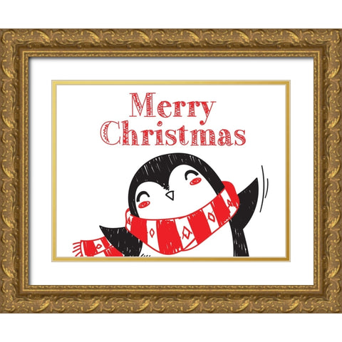 Penguin Christmas 1 Gold Ornate Wood Framed Art Print with Double Matting by Allen, Kimberly