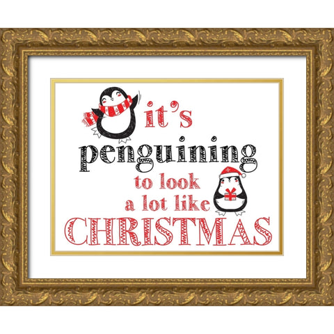 Penguin Christmas 4 Gold Ornate Wood Framed Art Print with Double Matting by Allen, Kimberly