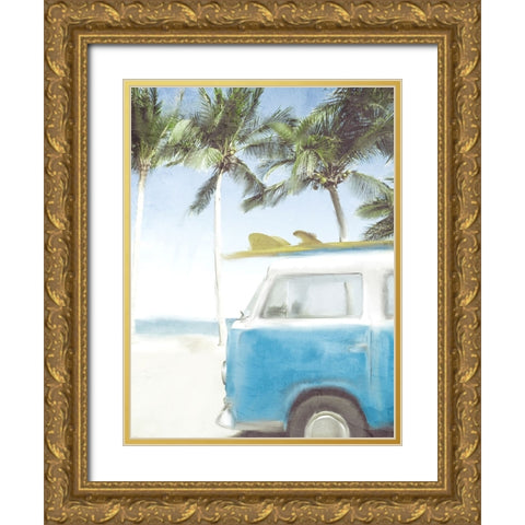 Beach Van Gold Ornate Wood Framed Art Print with Double Matting by Allen, Kimberly