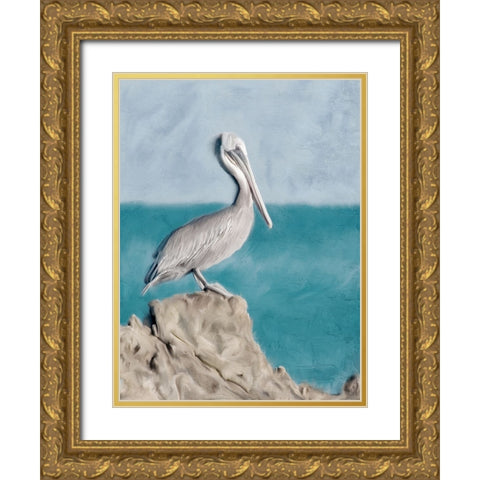 Pelican Perch Gold Ornate Wood Framed Art Print with Double Matting by Allen, Kimberly
