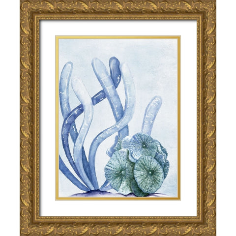 Blue Coral 1 Gold Ornate Wood Framed Art Print with Double Matting by Allen, Kimberly