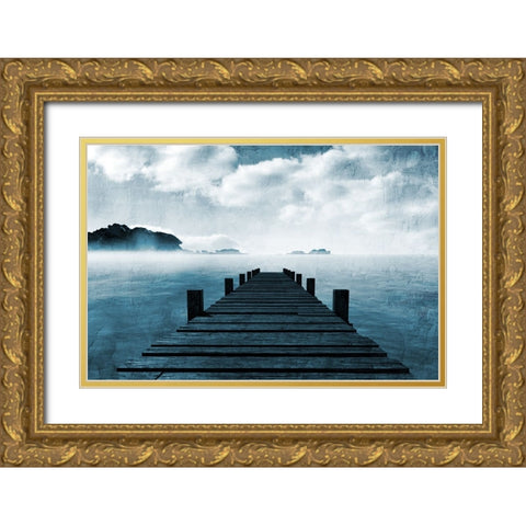 Blue Sea Gold Ornate Wood Framed Art Print with Double Matting by Allen, Kimberly