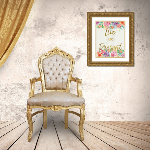 Live The Present Gold Ornate Wood Framed Art Print with Double Matting by Allen, Kimberly