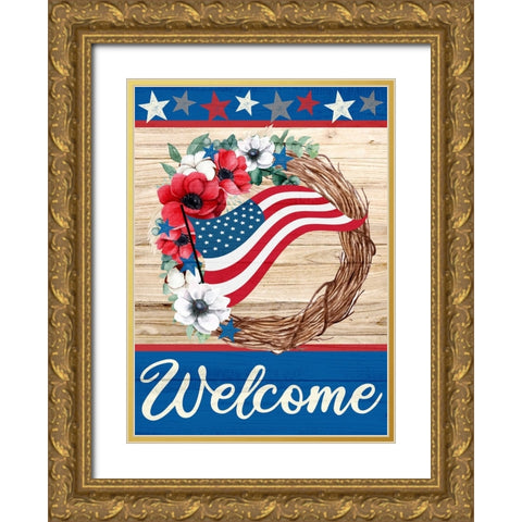 Patriotic Wreath Gold Ornate Wood Framed Art Print with Double Matting by Allen, Kimberly