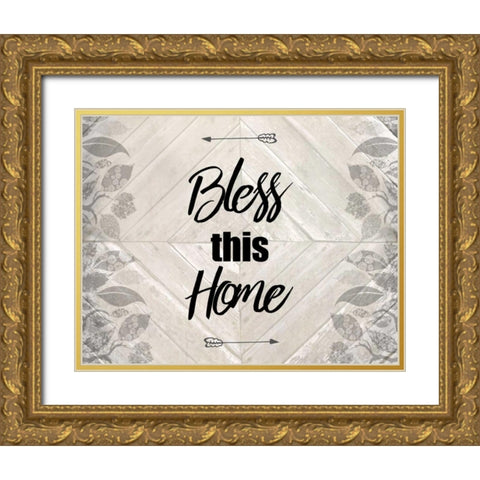 Bless This Home Quote Gold Ornate Wood Framed Art Print with Double Matting by Allen, Kimberly