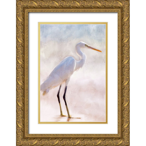 White Heron Gold Ornate Wood Framed Art Print with Double Matting by Allen, Kimberly