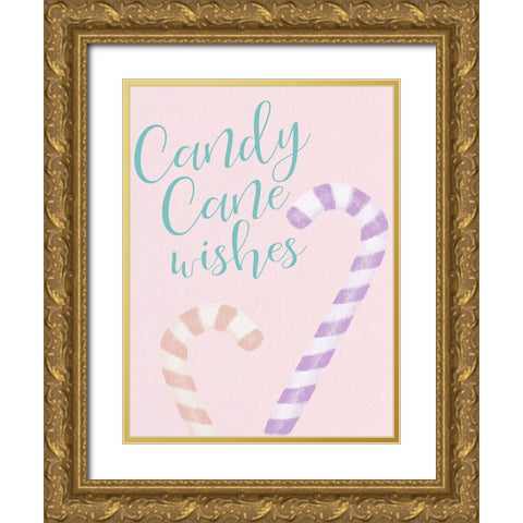 Candy Cane Wishes Pastel Gold Ornate Wood Framed Art Print with Double Matting by Allen, Kimberly