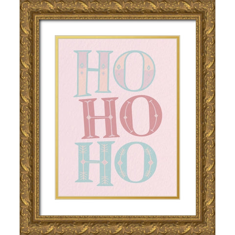 Ho Ho Ho Pastel Gold Ornate Wood Framed Art Print with Double Matting by Allen, Kimberly